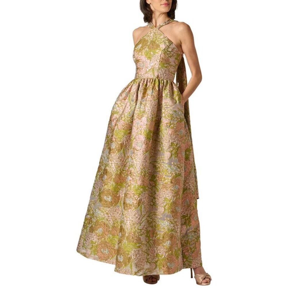 Aidan Mattox Womens Floral Jacquard Long Dress